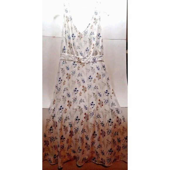 dip Women's Size 12 Deep V Neck Tank Dress White Floral Sash Tie Waist Lined - Picture 1 of 11